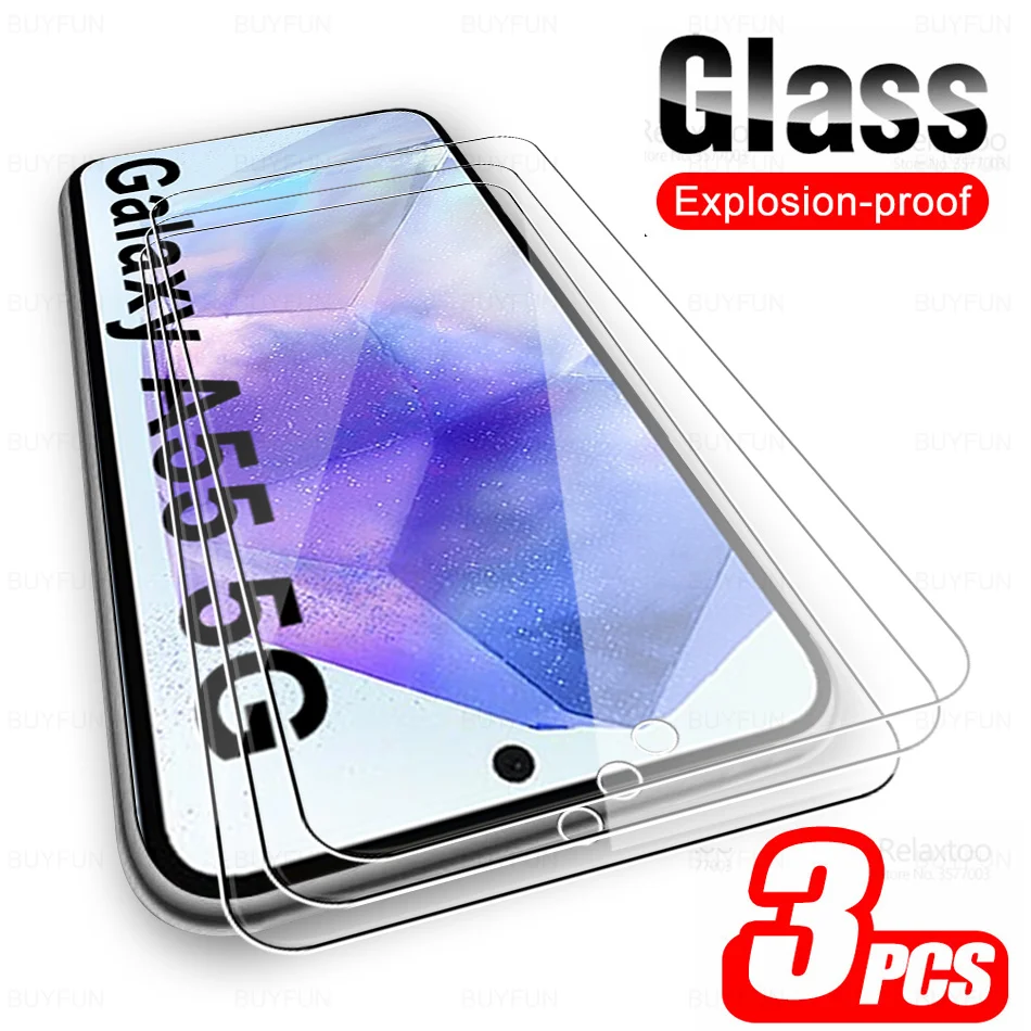 3Pcs Tempered Protective Glass On For Samsung Galaxy A55 Samsang Samung A 55 55A 5G SM-A556B 6.6Inch Full Glue Screen Protector