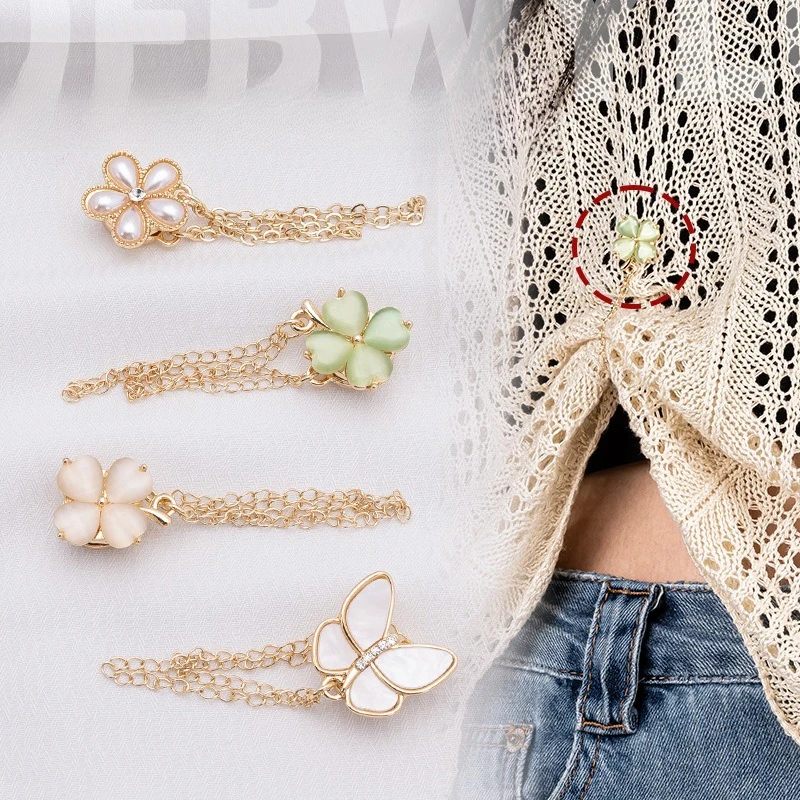 

No-Sew Chain Magnetic Button Shirt Sleeve Shortener Pants Cuff Fixer Pin Buckle Clothing Accessory Male Female Children