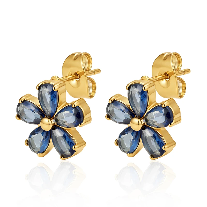 Fashion Stainless Steel Small Flower Stud Earrings Woman Cubic Zirconia Temperament Wedding Female Jewelry Gold Color Earrings