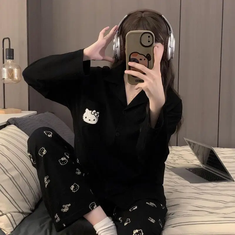 

Sanrio Hello Kitty женские пижамные комплекты для сна каваи мультфильм весна и осень брюки с длинными рукавами одежда для сна студенческая домашняя одежда