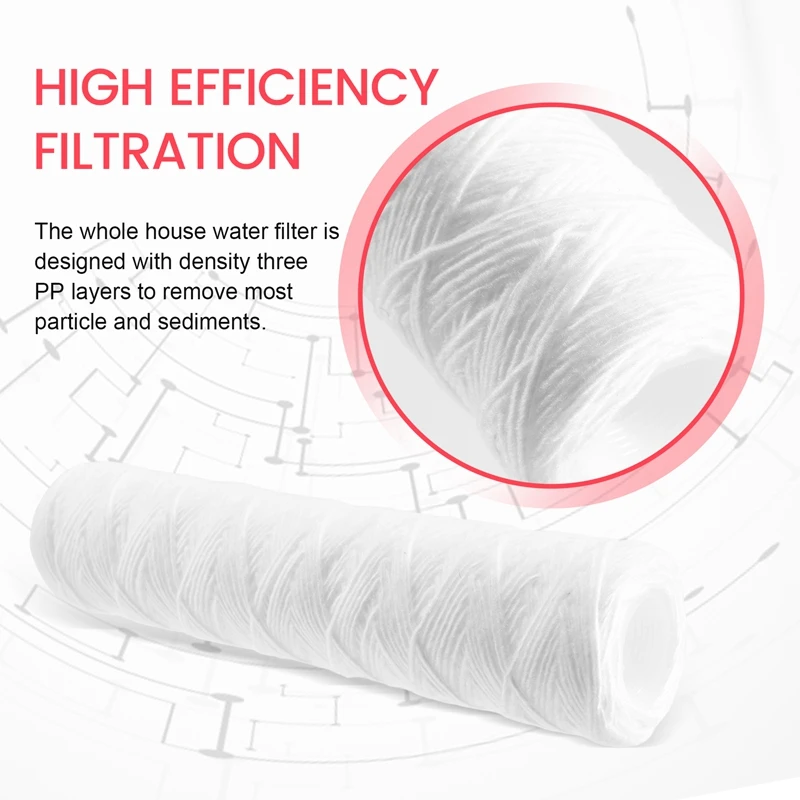 3Pcs Water Purifier 10 Inch String Wound Filter Cartridge 5 Micrometre PP Cotton Filter Sedmient Filter