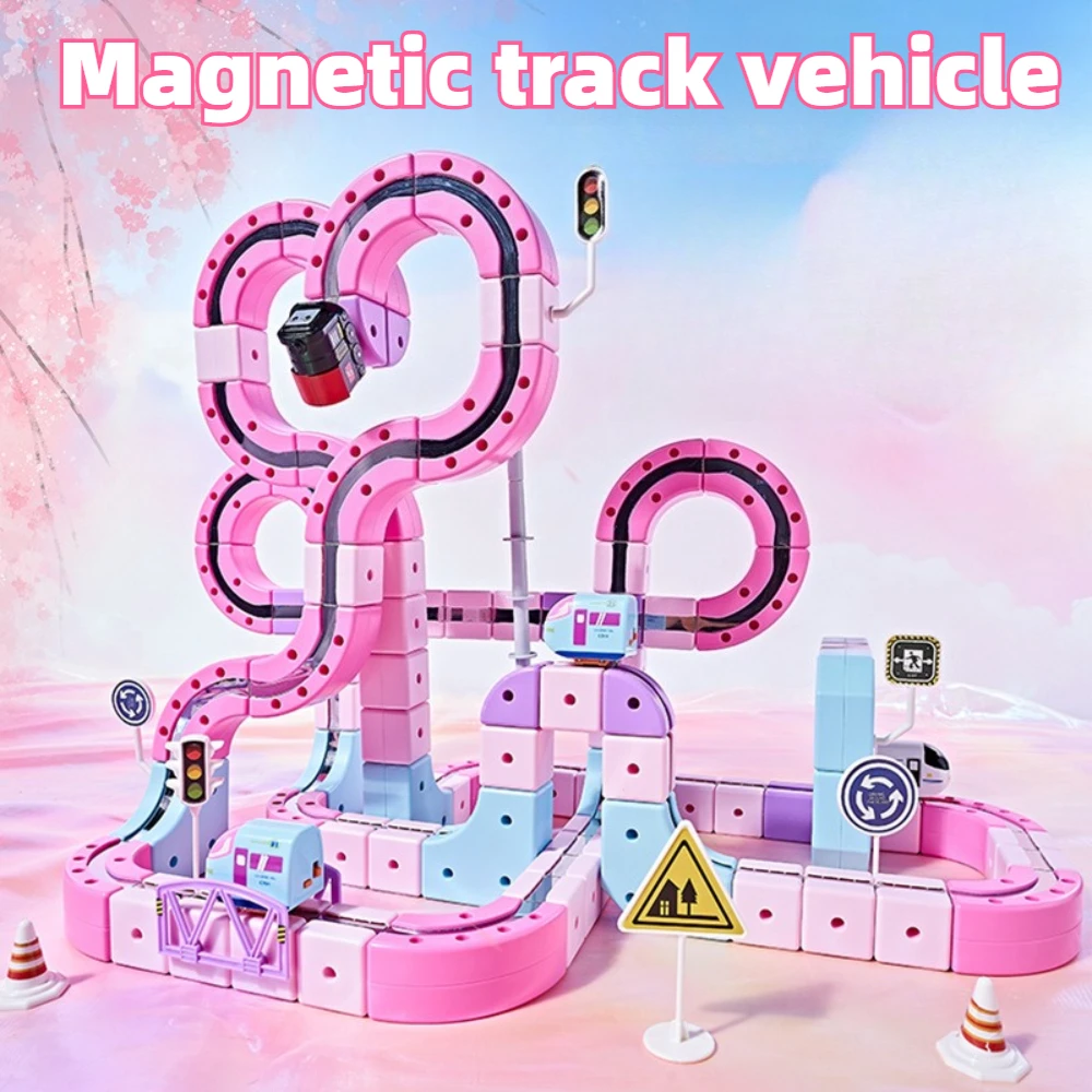 Electric Magnetic Track Building Blocks Toy with Anti-Gravity Vehicles DIY Magic Railway Model Christmas Birthday Gift