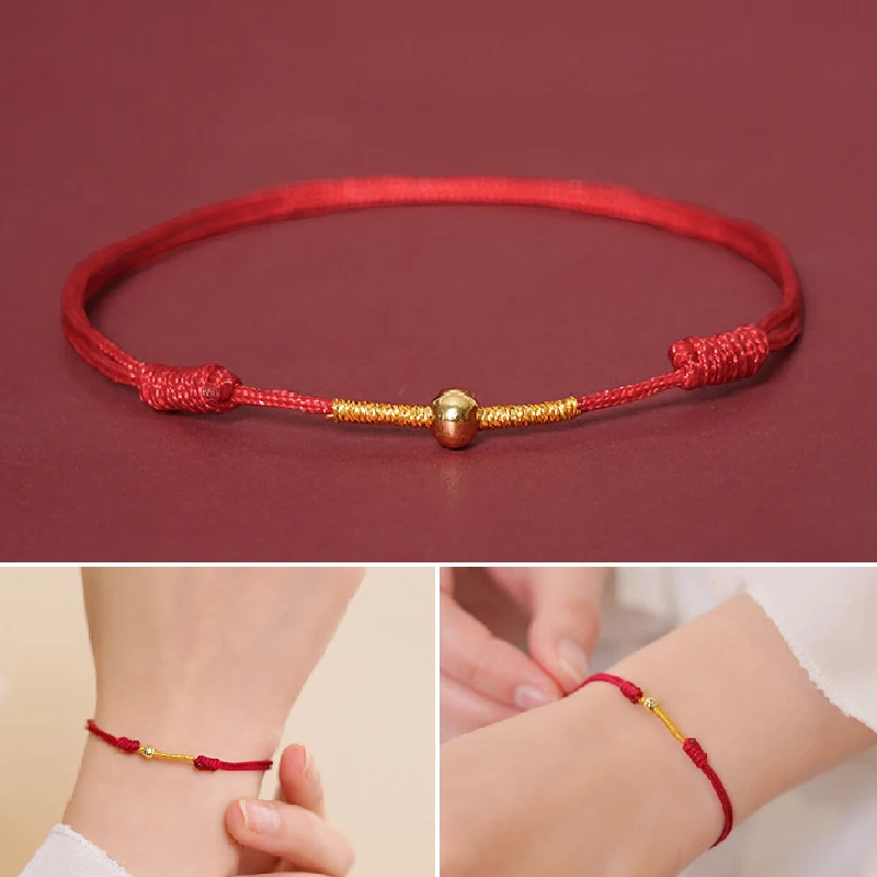 Lucky Red Rope Gold Color Beaded Bracelet For Women Men Bring Good Luck Couples Bracelet Set Charm Party Jewelry Gift