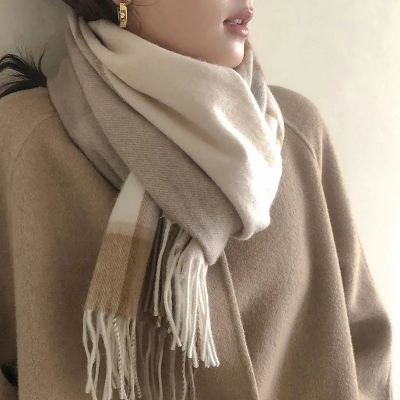 100% Wool Women Scarf Winter Vintage Preppy Style Plaid Wrap Scarves Pashmina Mujer Shawl Poncho Stole