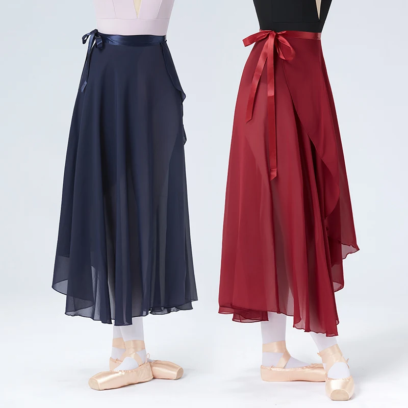 Ballet Skirts Women Long Chiffon Wrap Dance Skirt Fairy Chiffon Long Ballet Tutu Dress Dance Costumes Tie Up Skirt Adult