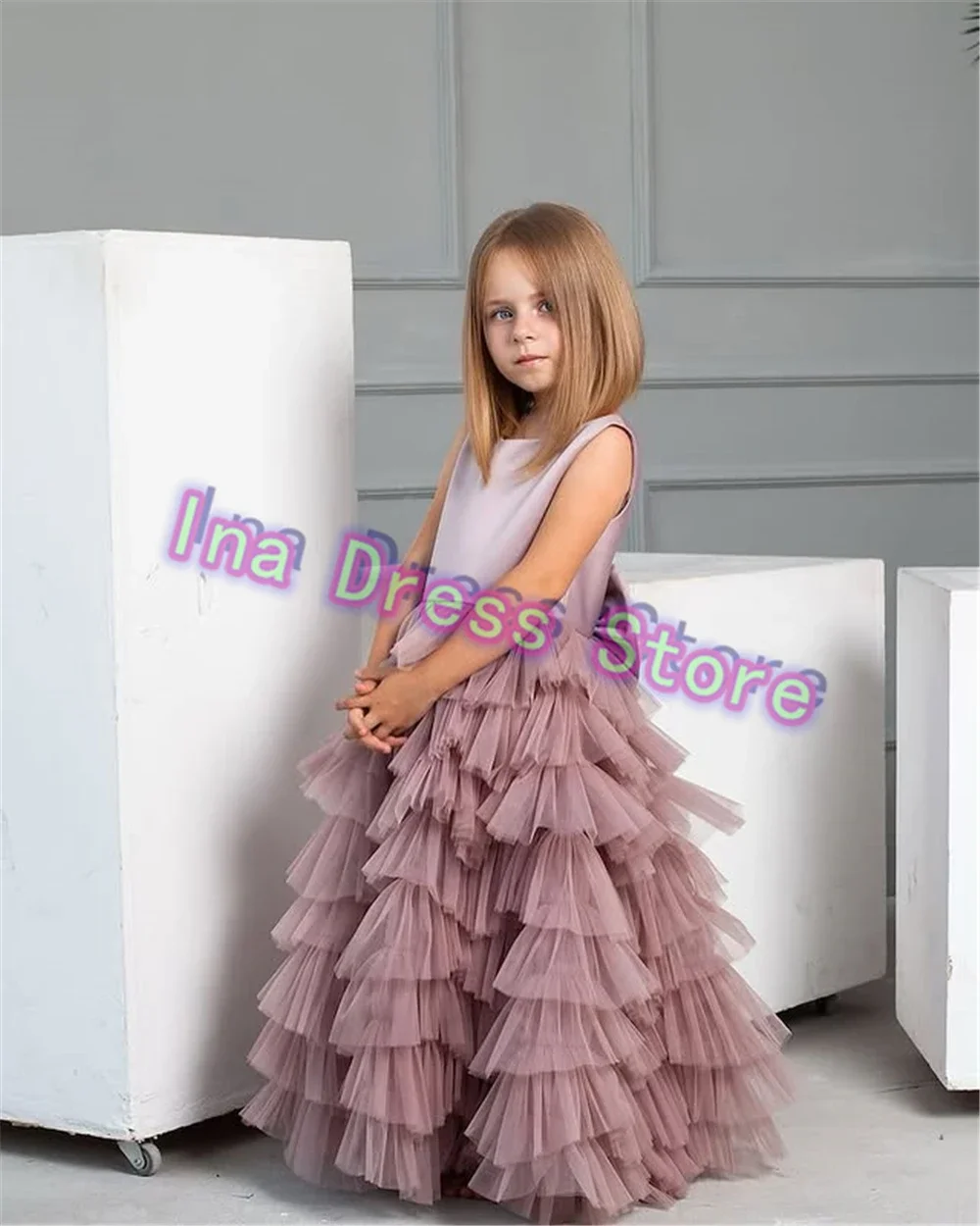 

Милое многослойное платье с цветочным узором для девочек, розовое тюлевое пышное платье для маленькой принцессы, свадебной вечеринки, дня рождения, вечерние бальные платья на заказ