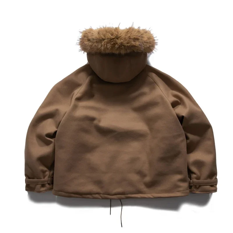 New Japanese Minimalist Fabric with Detachable Fur Collar Three-dimensional Cutting Loose Fit Cotton Jacket for Men and Women