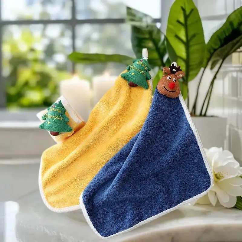 أطفال عيد الميلاد نمط منشفة اليد الكرتون الأيائل ثلج سانتا كلوز شجرة عيد الميلاد منشفة مخملية الحمام منشفة معلقة الامتزاز القماش