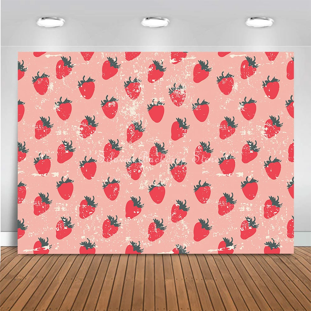 Sweet Summer Strawberrie Photo Background for Children Birthday Cake Smash Photography Backdrop Kids Portrait Photo Studio Props