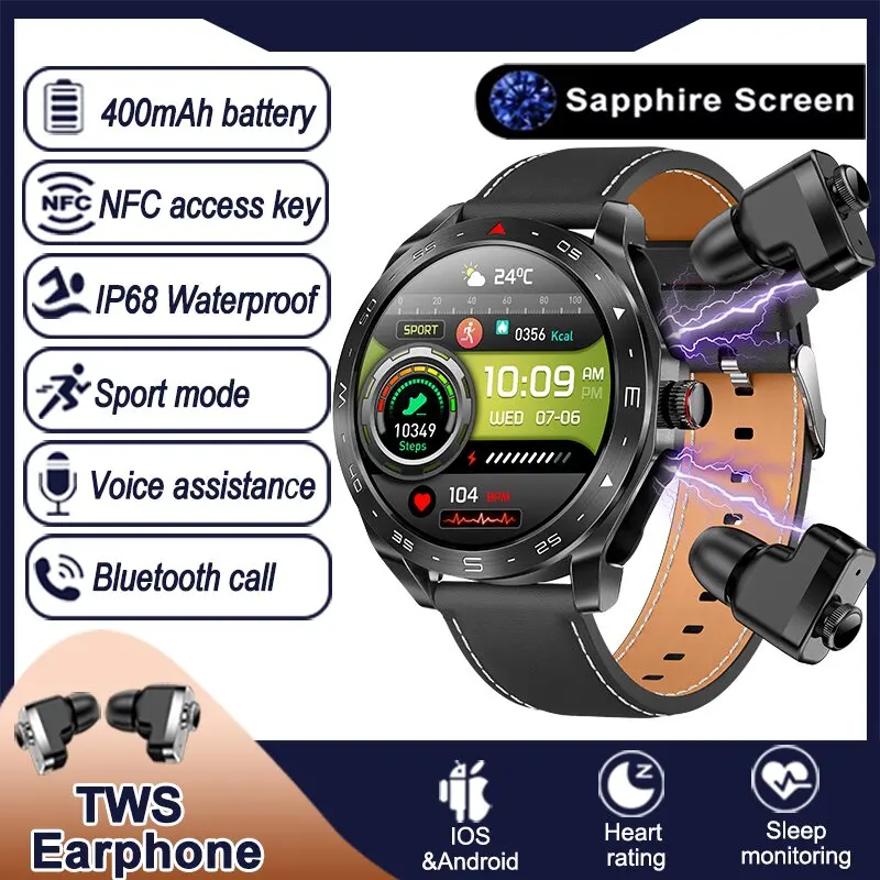 2024 new Smart Watch with built-in headphones for men NFC access key IP68 Waterproof Bluetooth call 400mAh battery smartwatch