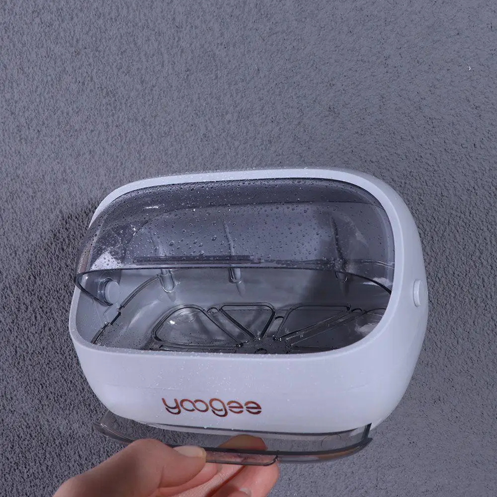 

With Transparent Lid Drain Soap Box Wall Mounted Waterproof Soap Dish Eco Friendly free Perforated Storage Rack