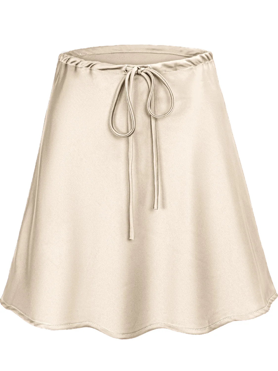 

Pure Color Satin Dstring Tie Skirt High Waist A-Line Casual Sle Women's f-length Skirt with Belt Loops Summer 2025