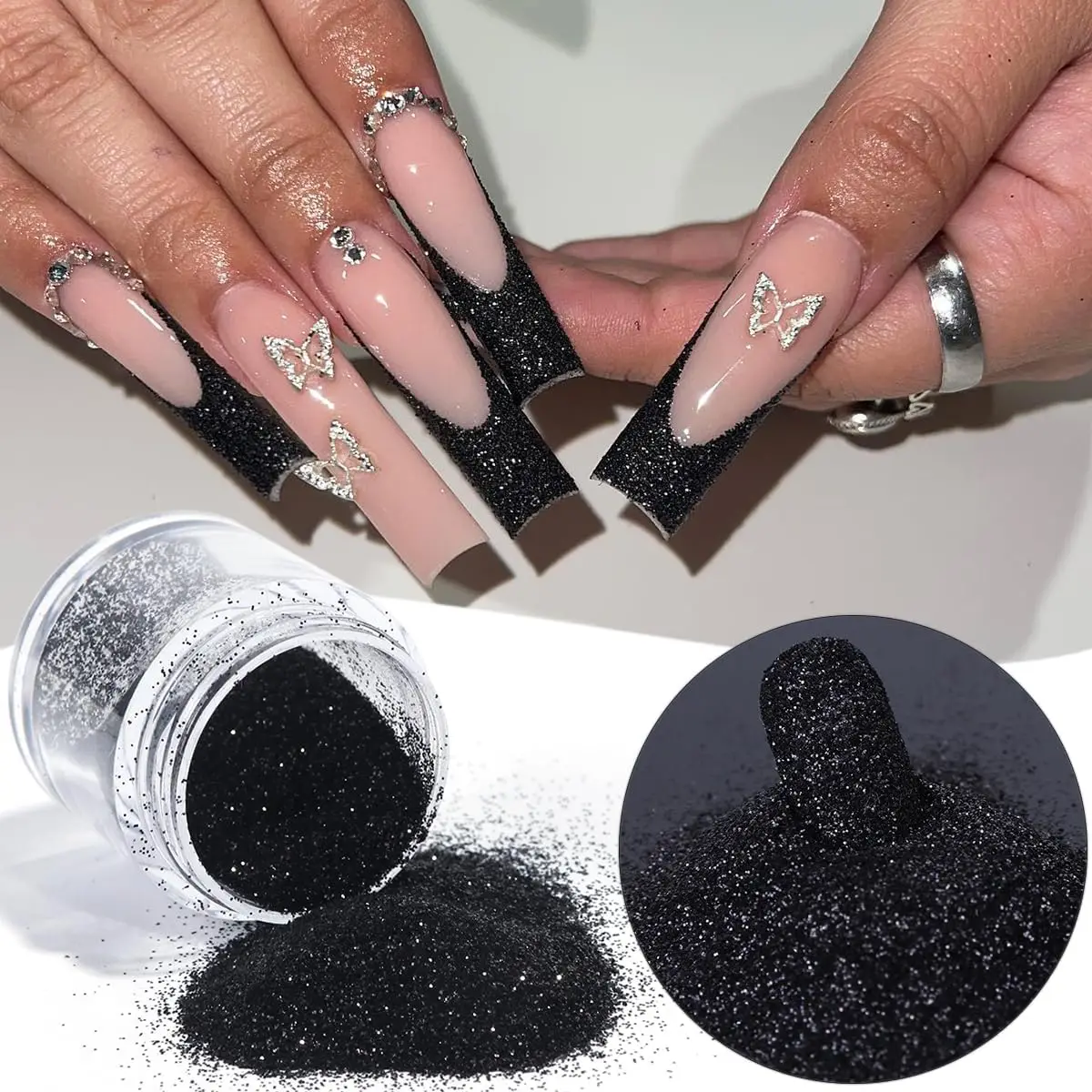 10g/Fles Wit Zwart Nail Glitter Poeder Snoep Jas Effect Kerst Sneeuwvlokken Pigment Stof Winter Xmas Nail Art decoraties