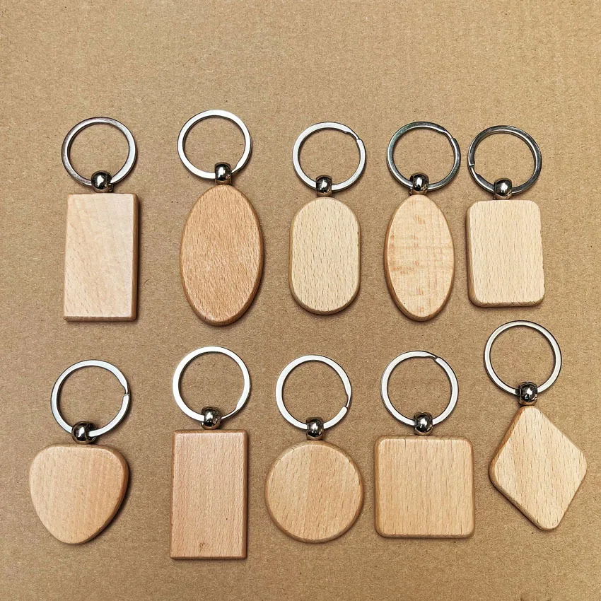 5/10/20 PCS Blanks Wooden Keychain Creative Wooden Decoration Solid Wood Handmade Pendant DIY Wooden Keychain