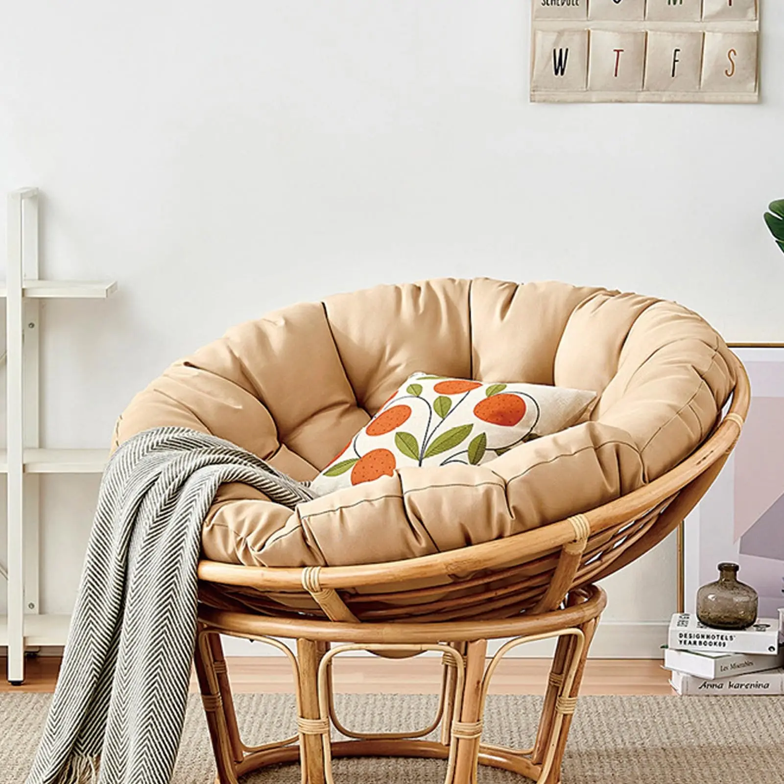 Papasan Cushion Only Cotton Rounded Tufted Chair Pad Floor Pillow Use Plush Indoor Thick Comfy Solid Color, Polyester