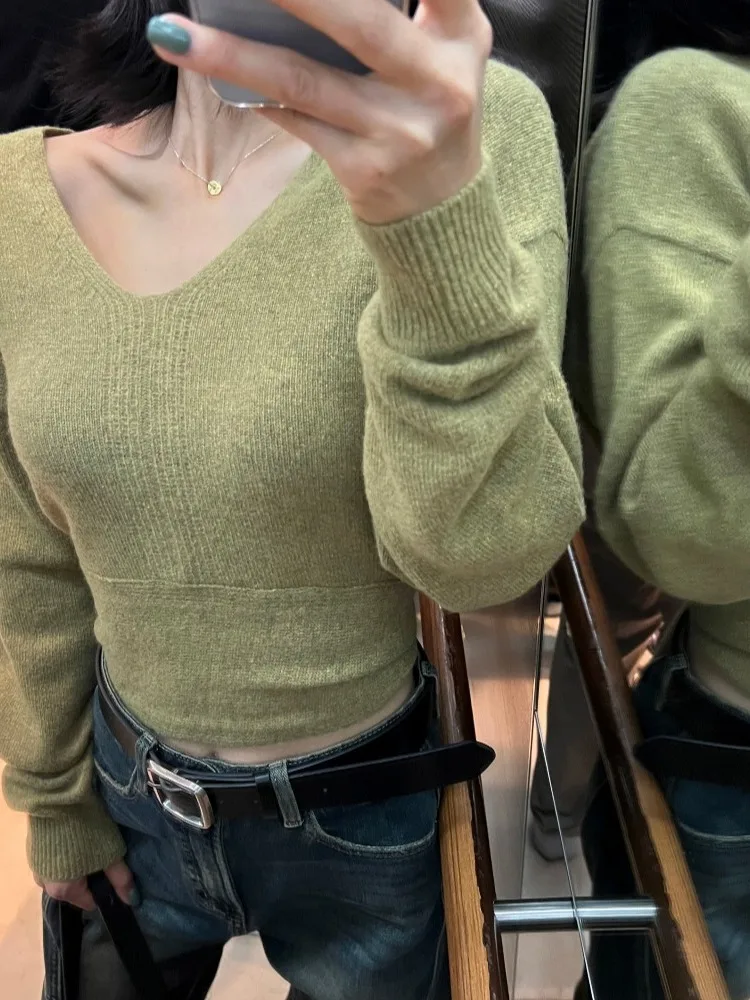 Suéter de punto Chic ort ahuecado con diseño de correa Ba adelgazante para mujer Faion v-ne largo Sve primavera otoño prendas de punto