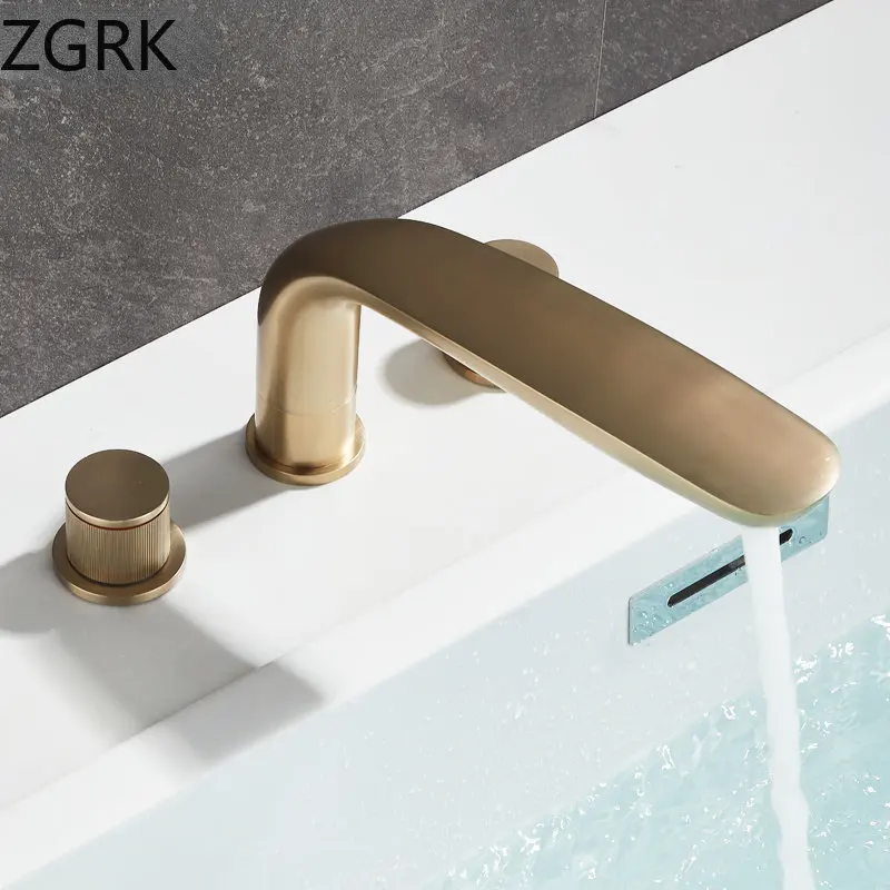 Luxury Bathroom Faucet Cold and Hot Water Tap Brushed Gold Split Three Hole Basin Faucet Solid Brass Washbasin Water Mixer