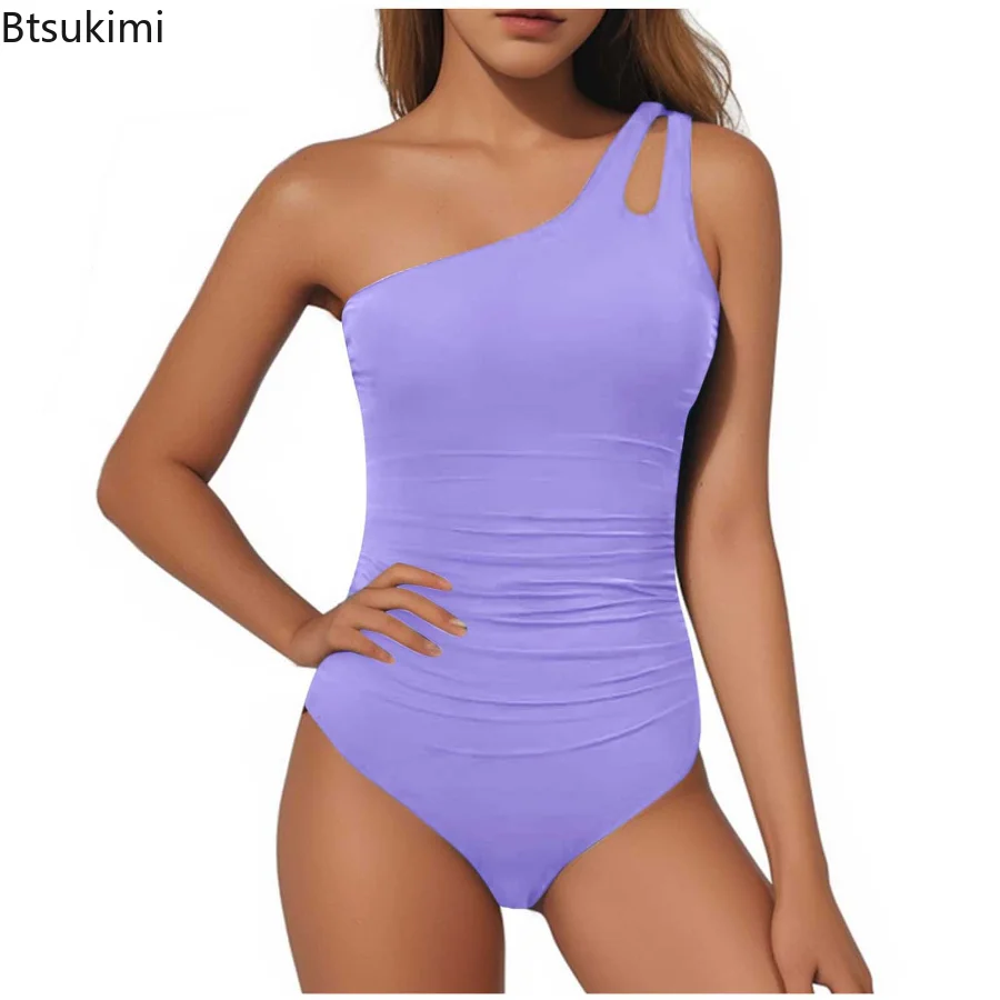 Nowy jednoczęściowy kostium kąpielowy damski na jedno ramię Push Up Sexy Solid High Waist Kostiumy kąpielowe Tropical Swimwear Bikini Beach Wear