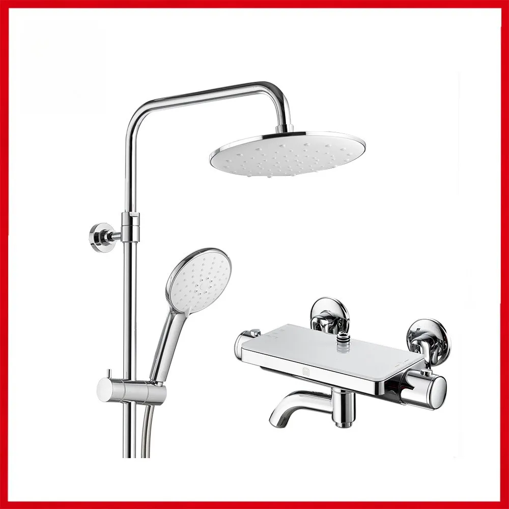 

Thermostatic Shower Faucet Set 304 Stainless Steel Wall Mount Rainfall Mixer Tap with Swivel Spout