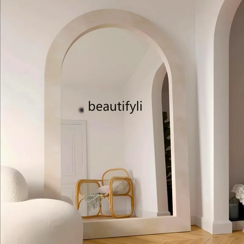 Full-length mirror household French gradual change color cream wind arch floor mirror high value cloakroom full-length mirror