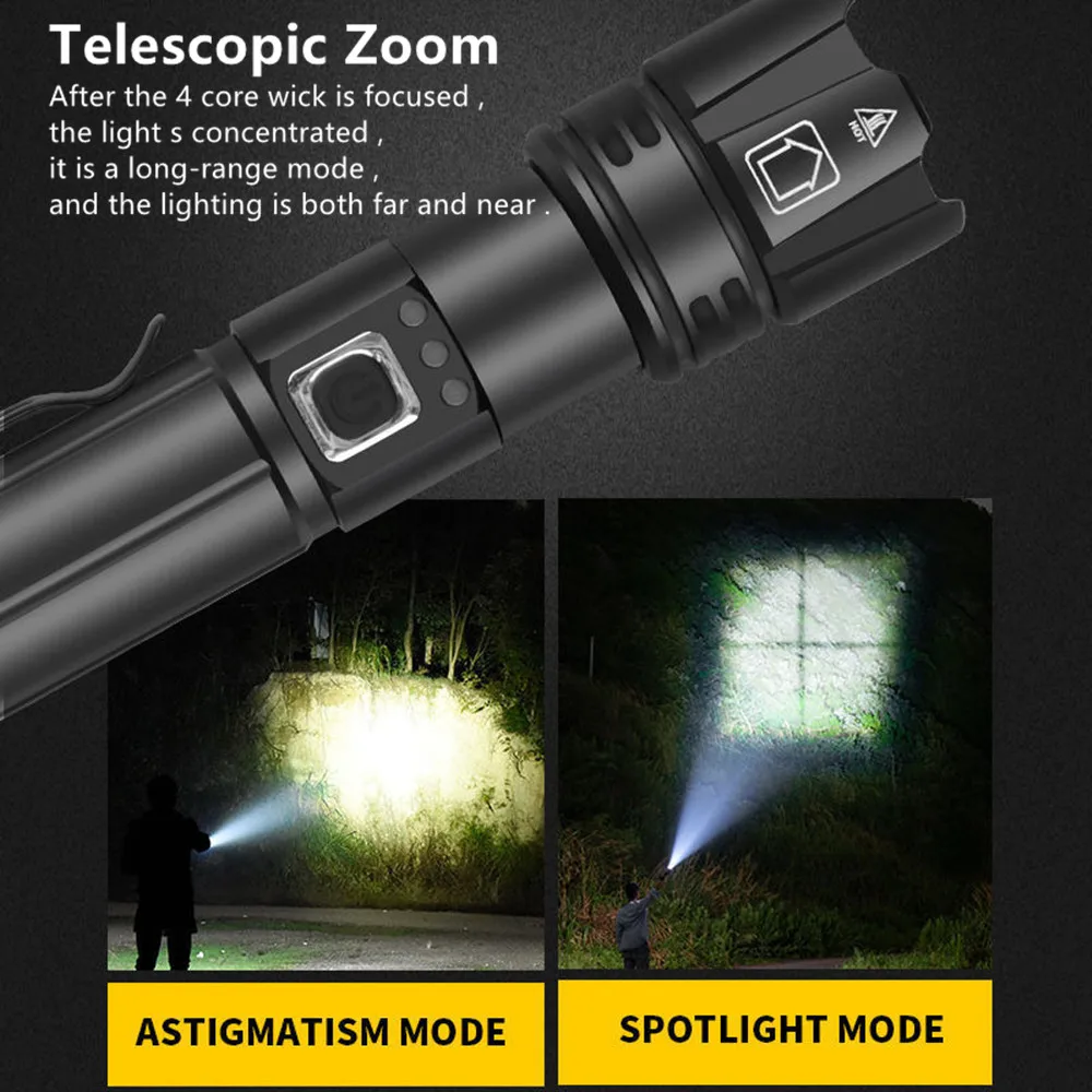 المحمولة الحقيقية 4-core مصباح ليد جيب جميع سبائك الألومنيوم نوع-C شحن فانوس زوومابلي الشعلة للتخييم في الهواء الطلق في حالات الطوارئ #5