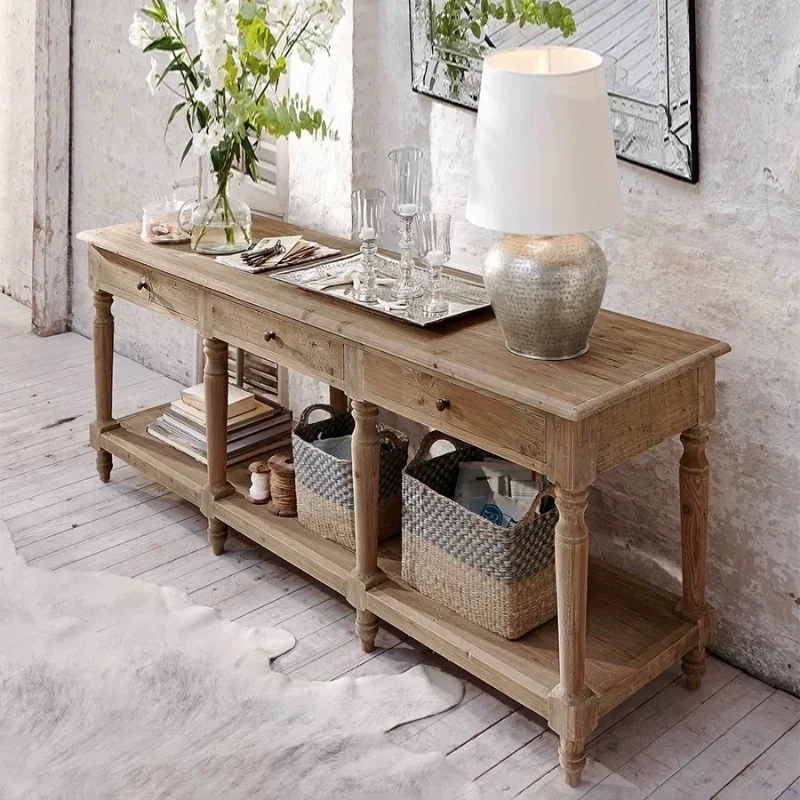 Amerikanisches Retro-Wohnzimmerregal aus massivem Holz für die Eingangstür