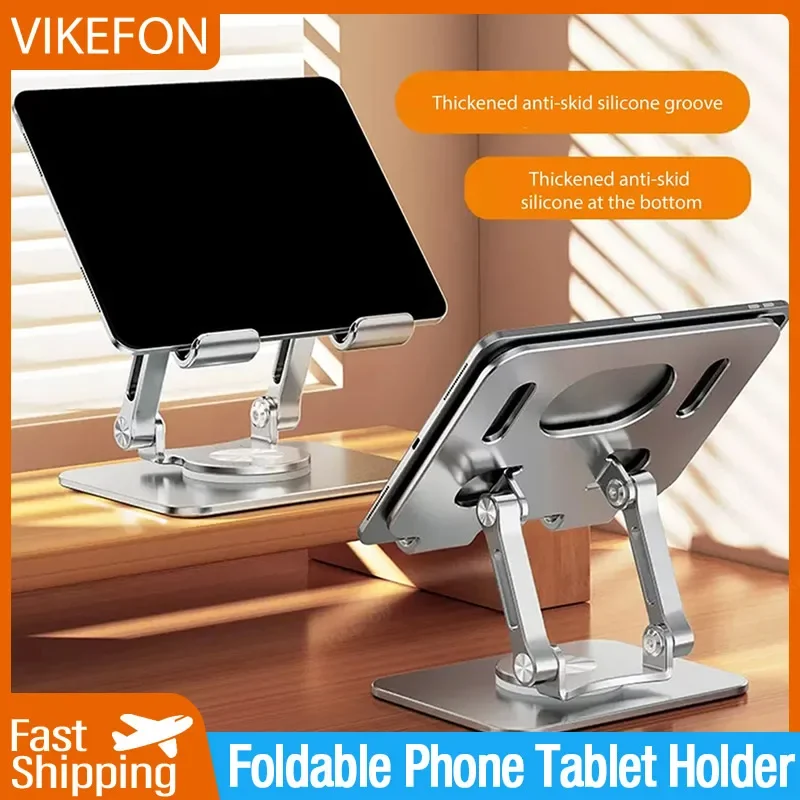 Foldable Mobile Phone Holder 360° Rotating Mobile Phone Tablet Rack Height Adjustable Tablet Holder Desk for All Phones iPad Air