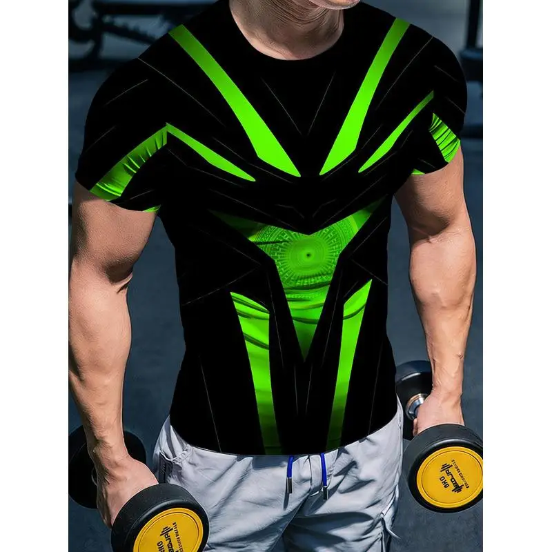 New Summer Men Functional Printed Body Hugging Sportswear Moisture Wicking Quick Dry Short Sleeve T Shirt for Weightlifting Stre