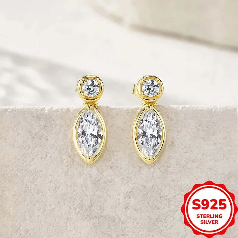 

Fashionable and Versatile Genuine S925 Silver Marquise Zircon Simple Personalized Women's Pendant Earrings