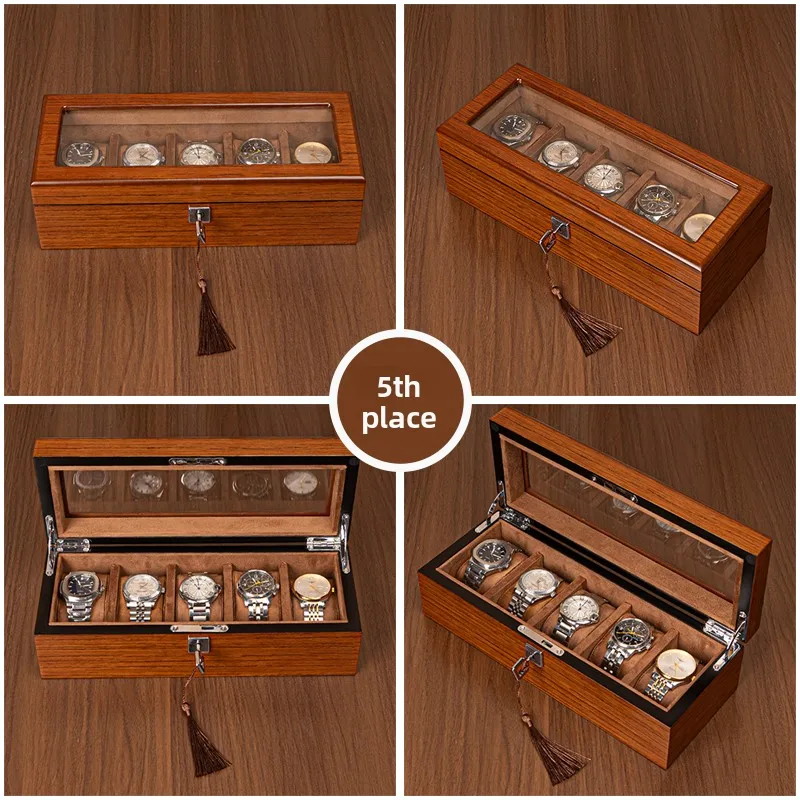 Wooden Watch Box with Lock, Large Capacity Dustproof Multi-Slot Display Case for Men, Scratch-Resistant Organizer for Dresser