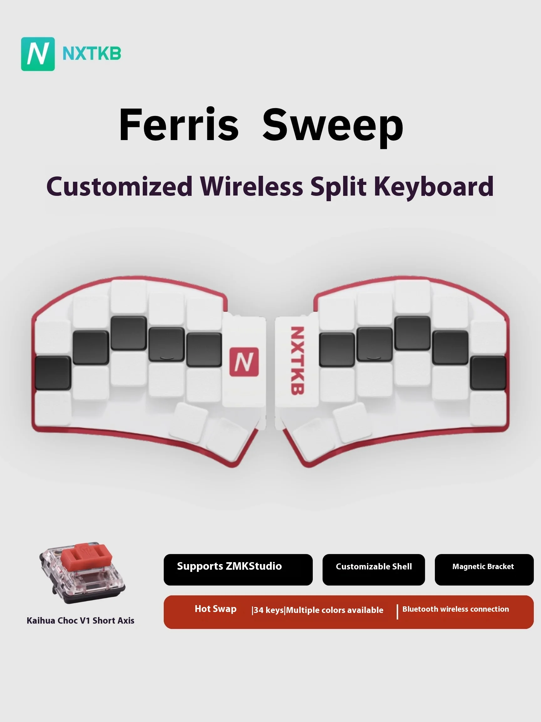 Ferris Sweep Cradio Choc Split Keyboard 34keys Bluetooth Hotswap Customize Mini Programming Gaming Mechanical Keyboard For Gamer