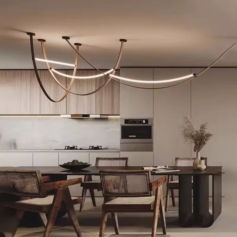 Nordic Minimalist Wabi Sabi Leather Chandelier Living Dining Room Bar Island Led Pendant Lamp Bedroom