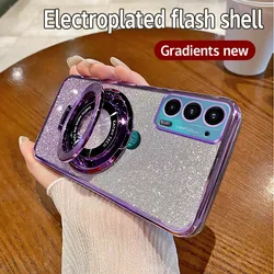 Glitter Magsafe Magnetic Stand Holder Plating Case for Motorola Moto EDGE 20 30 Back Cover