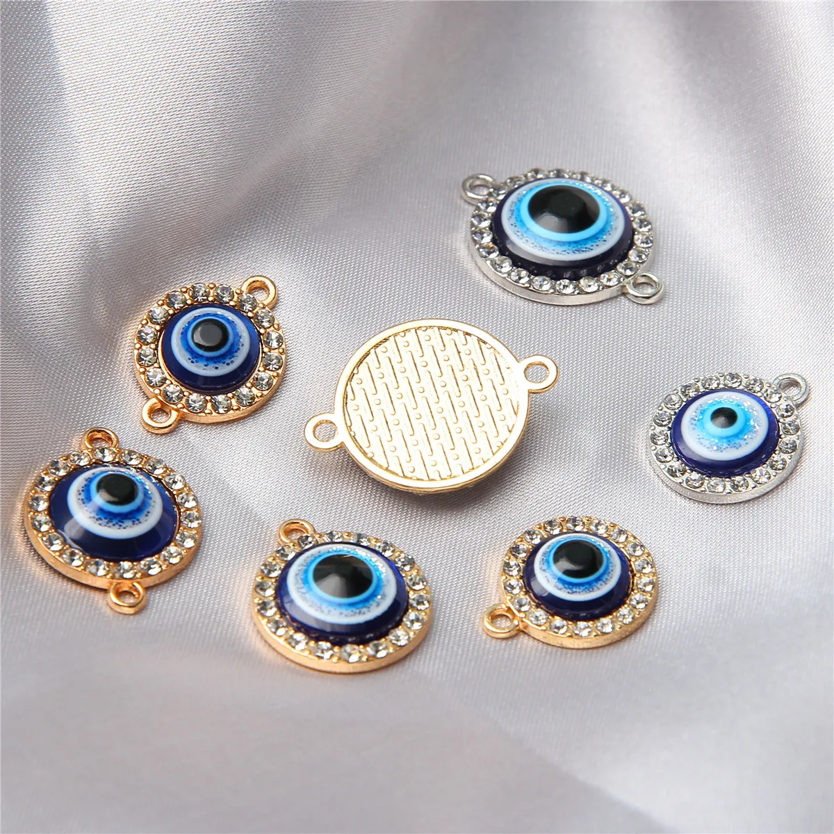 50pcs Various Rhinestones Embellished With Devil’s Eyes, Double-hole Connectors, Enamel Crafts, DIY Bracelet and Necklace Making