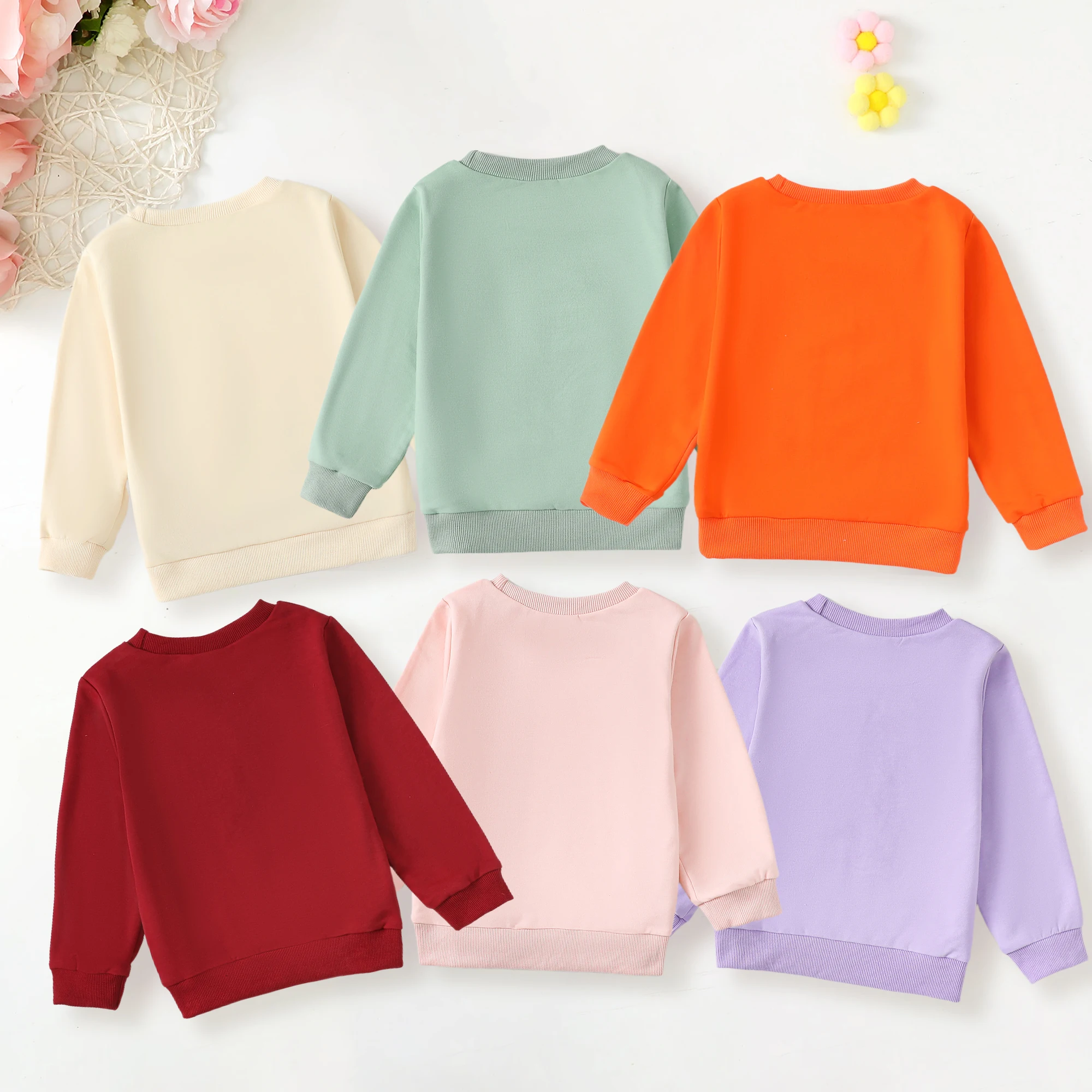 Basic Tops For Toddler Girls Solid Color Comfortable Long Sleeve Crew Neck Sweatshirt Tops Fall And Winter For Baby Girl