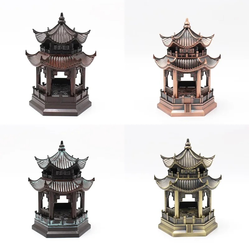 Alloy Made Pavilion Incense Holders Burner Chinese Style Aromatherapy Incense Burner Box for Incense Coils Fragrant Chinese Gift