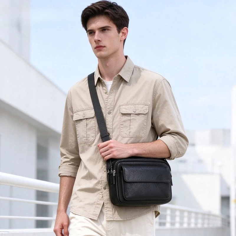 Genuine Leather Mini Messenger Bag Travel Crossbody Bag for Women Men Cell Phone Purse Trave Satchel Shoulder Bags