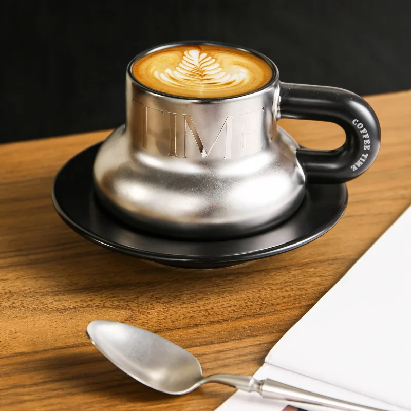 1 Pcs 240ml Niche Ceramic Coffee Glass And Plate Set Chubby Coffee Ware Heavy Americano Cappuccino Cup And Saucer Birthday Gifts