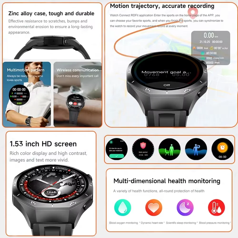 2026 Nuovo orologio intelligente Bluetooth con funzione di chiamata Quadrante personalizzabile da 1,52 pollici Smartwatch sportivo per uomo Donna Monitor sanitario