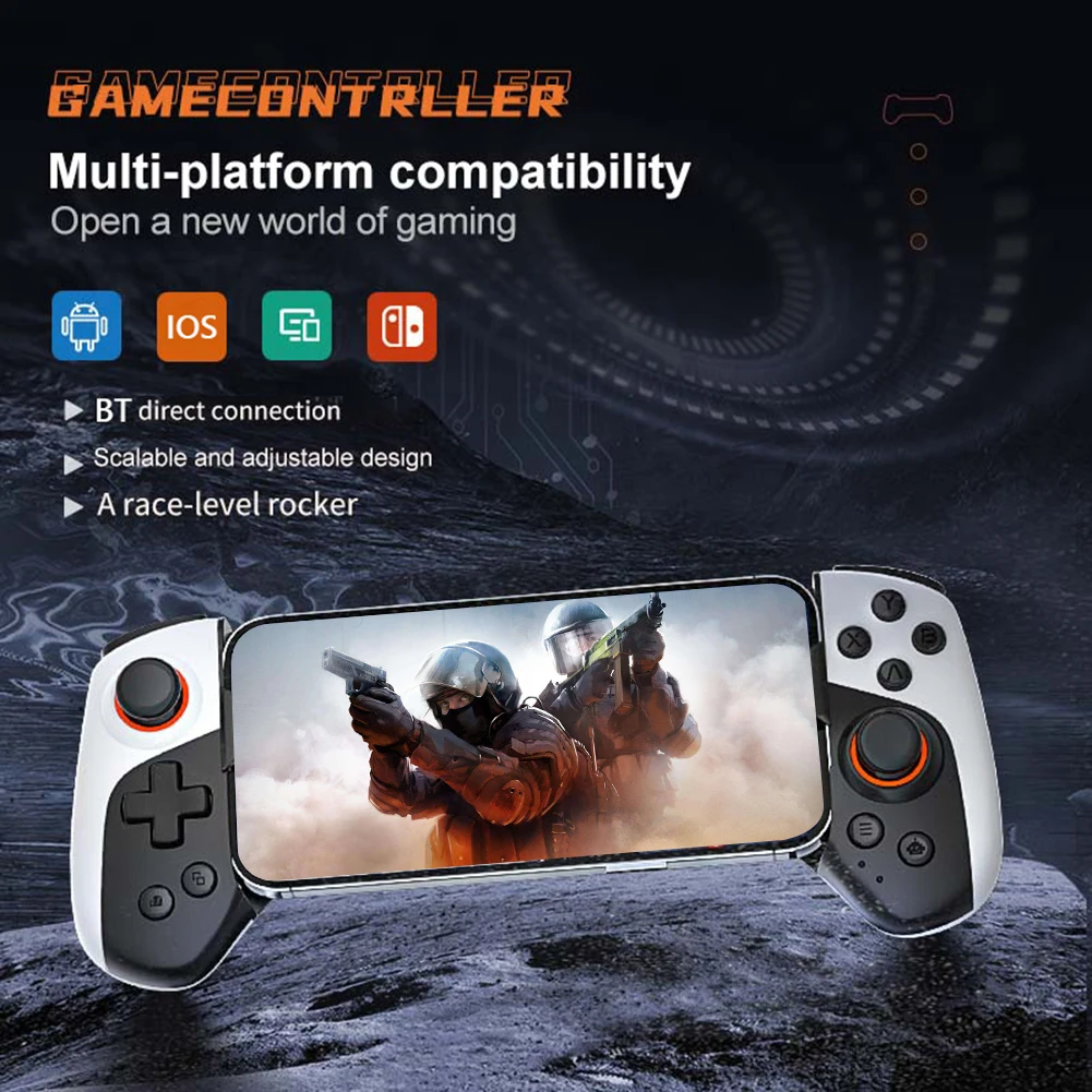 Mobile Phone Stretching Game Controller Bluetooth-Compatible5.3 Cell Phone Gamepad for iPhone 15/14/13/iPad/iOS/Tablet/PC/Switch