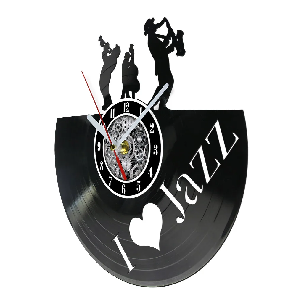 Jazz Retro Vinyl Record Clock For Music Room Musical Instument Saxophone Artwork Musicians Home Decor Watch Silent Quartz Clock