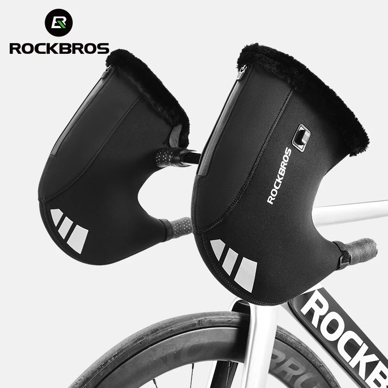 ROCKBROS Winter Cycling Heating Gloves Windproof Thermal Fleece Bicycle Handlebar Mittens Warm Gloves Hand Bag Bike Accessories