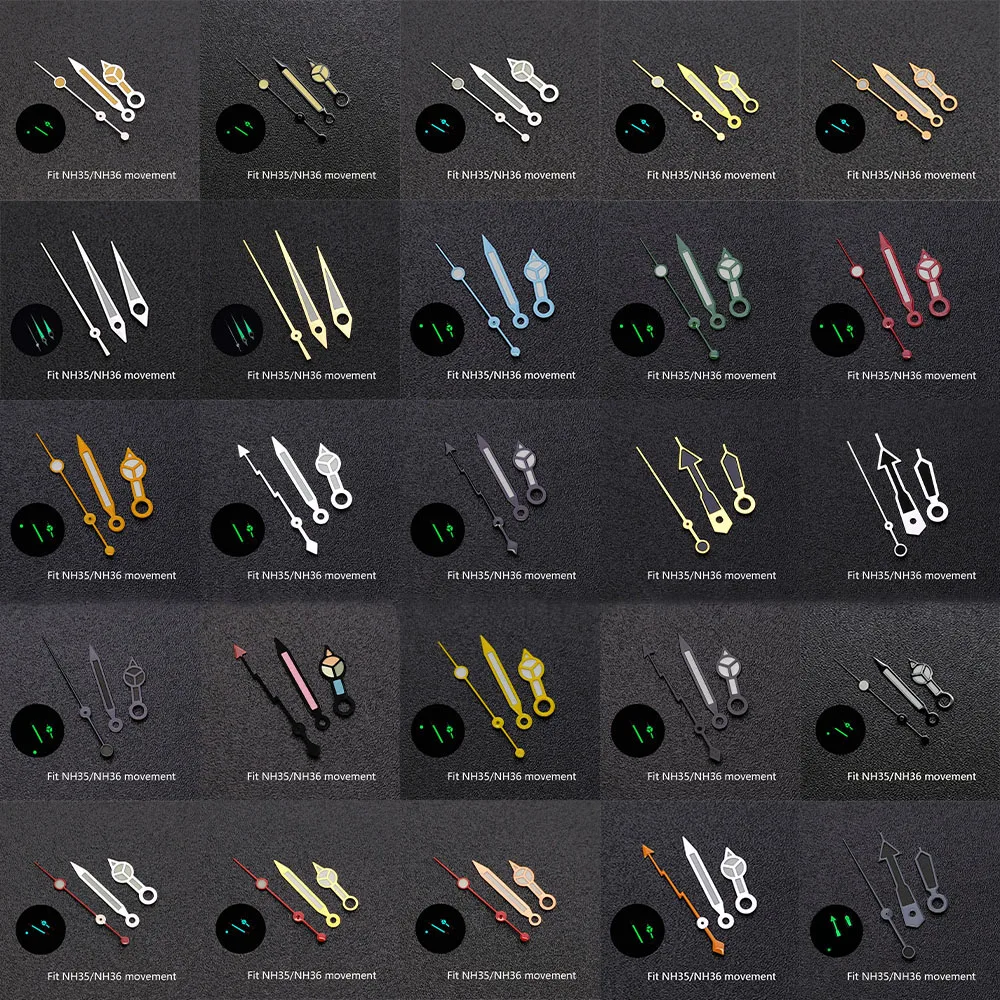 

Watch Hands for NH35 NH36 Movement High Quality Black/Silvery/blue/golden Border 8*12*12.5mm Luminous Diving Watches Pointers