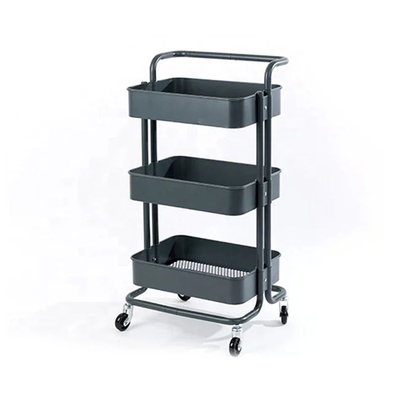 

Black Convenient Easy Use Stable Bathroom Kitchen Home Metal Iron Storage Cart 3 Tier Storage Rolling Trolley With Wheels