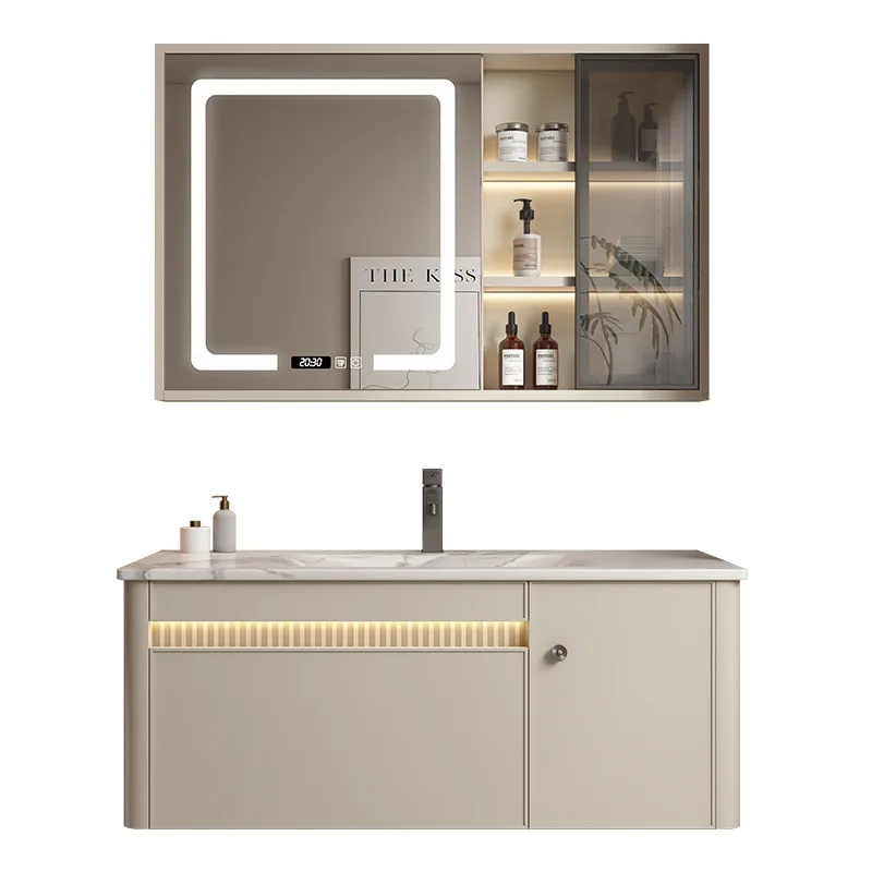 Arc aluminum edging slate integrated basin bathroom cabinet combination smart bathroom