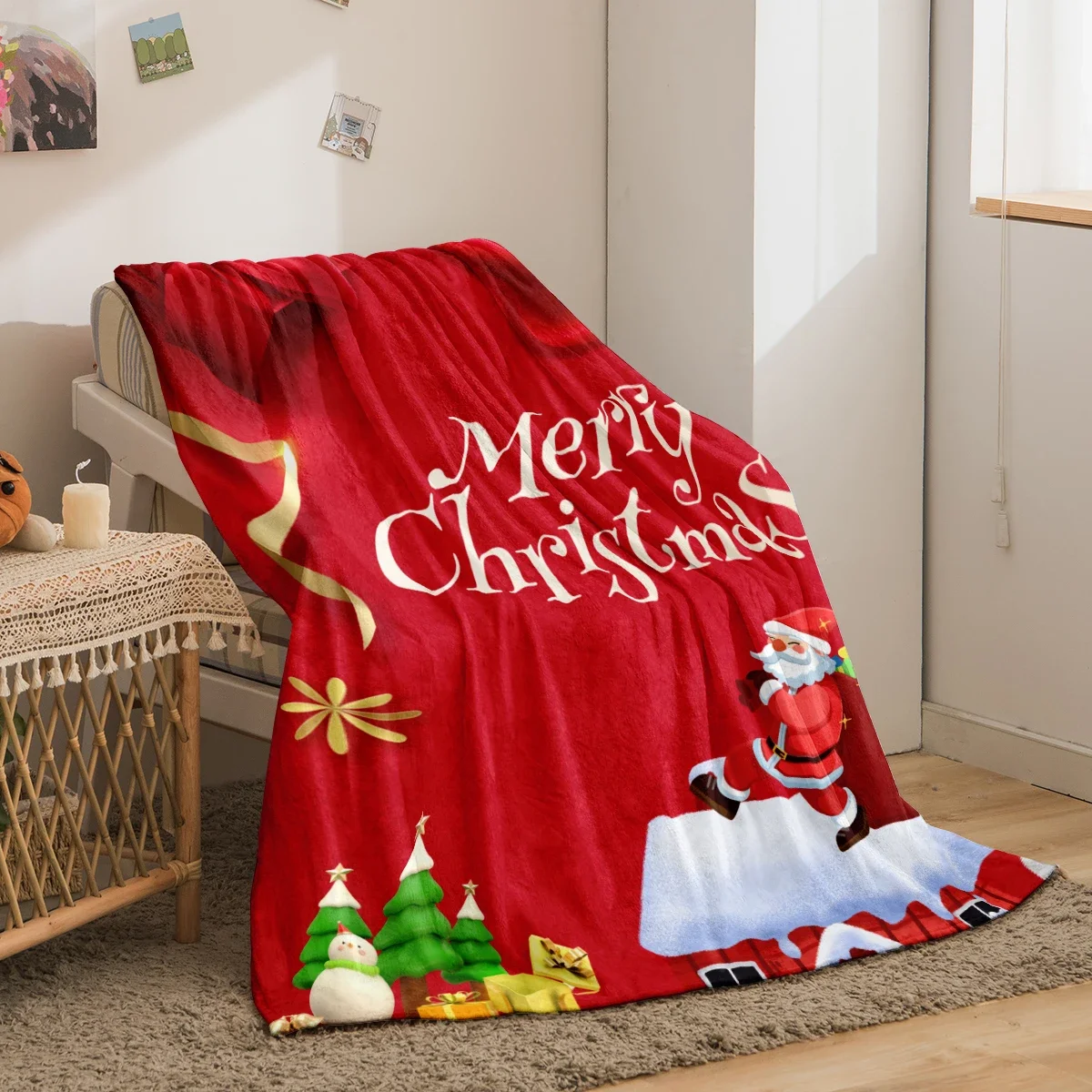 Flanell Rot Cartoon Geschenk Santa Claus Bedruckte Decke, Weiches Und Bequemes Sofa, Klimatisierte Raum Decke Decke