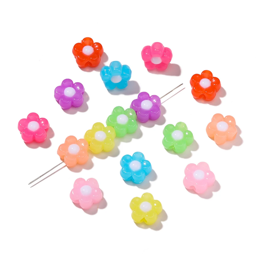 

10pcs 12*13mm Acrylic Flower Shaped Beads Colorful Spacer Beads for DIY Necklace Bracelet Phone Chain Jewelry Making Findings