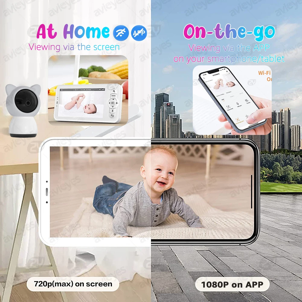 5 Inch WiFi Video Baby Monitor with Phone App 1080P Pan Tilt Zoom Baby Camera 2-way Talk Babyphone Auto Night Vision Babe Nanny