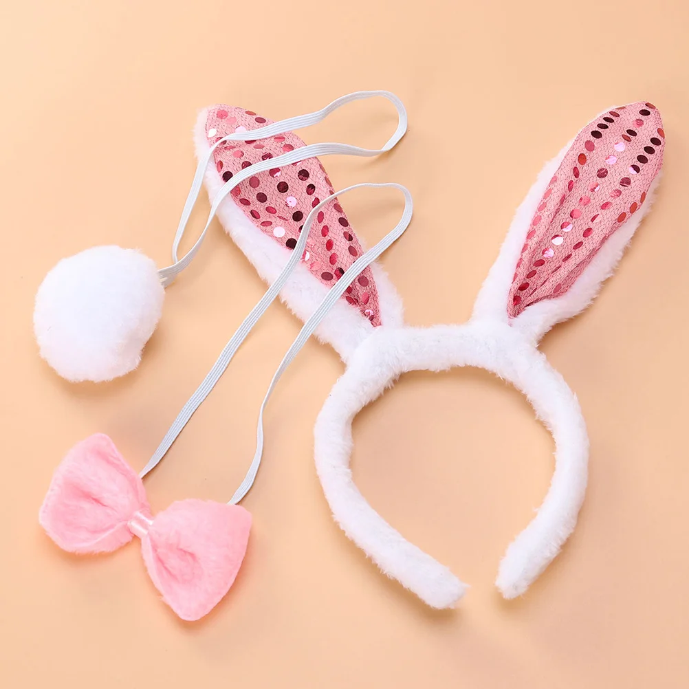

2Sets Rabbit Ear Headband Bow Tie Tail Set Kids Girls Cosplay Party Fashion Masquerade Rabbit Hair Hoop Girl Headdress