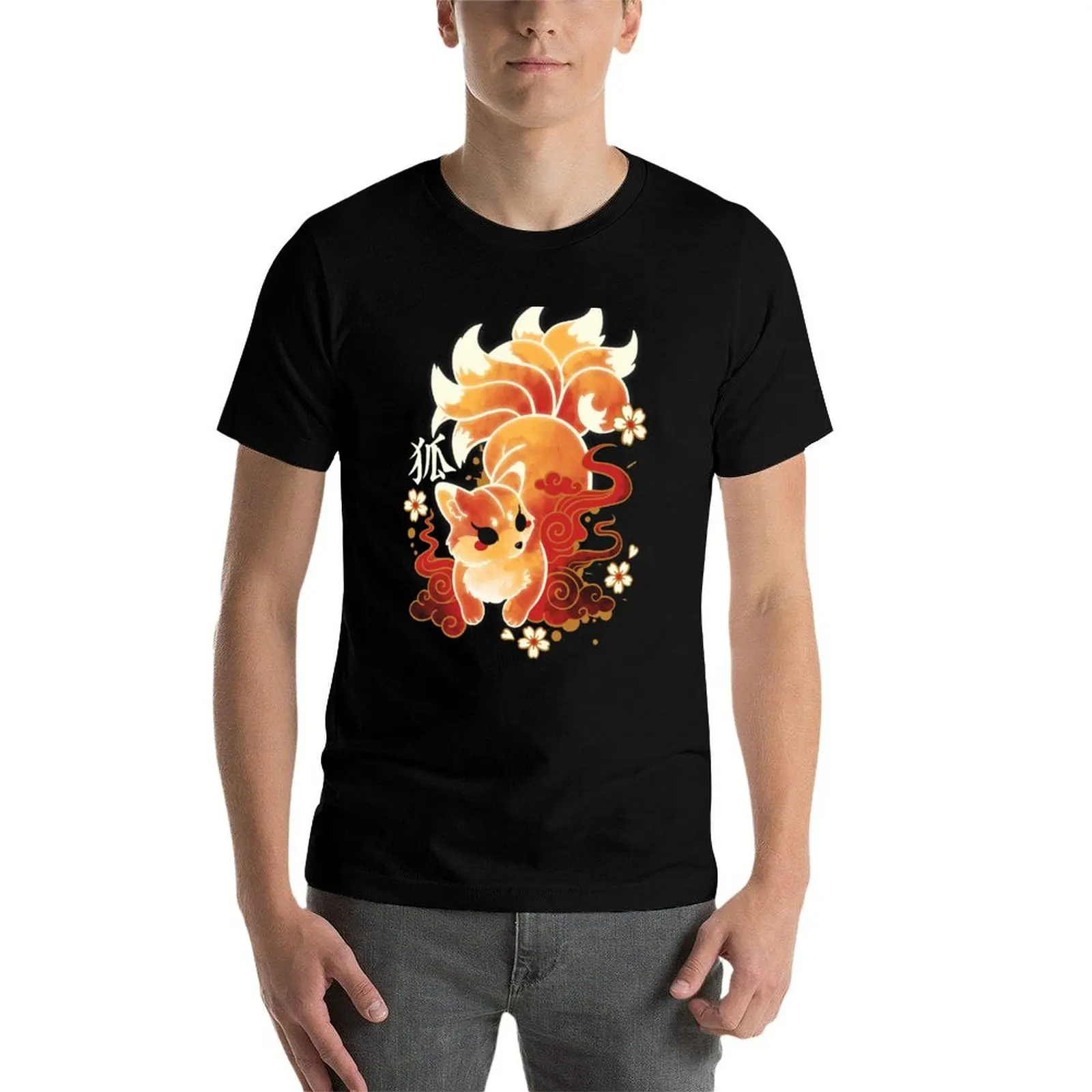 Kitsune kawaii تي شيرت رجل تي شيرت القطن تي شيرت رجل عادية تي شيرت #3